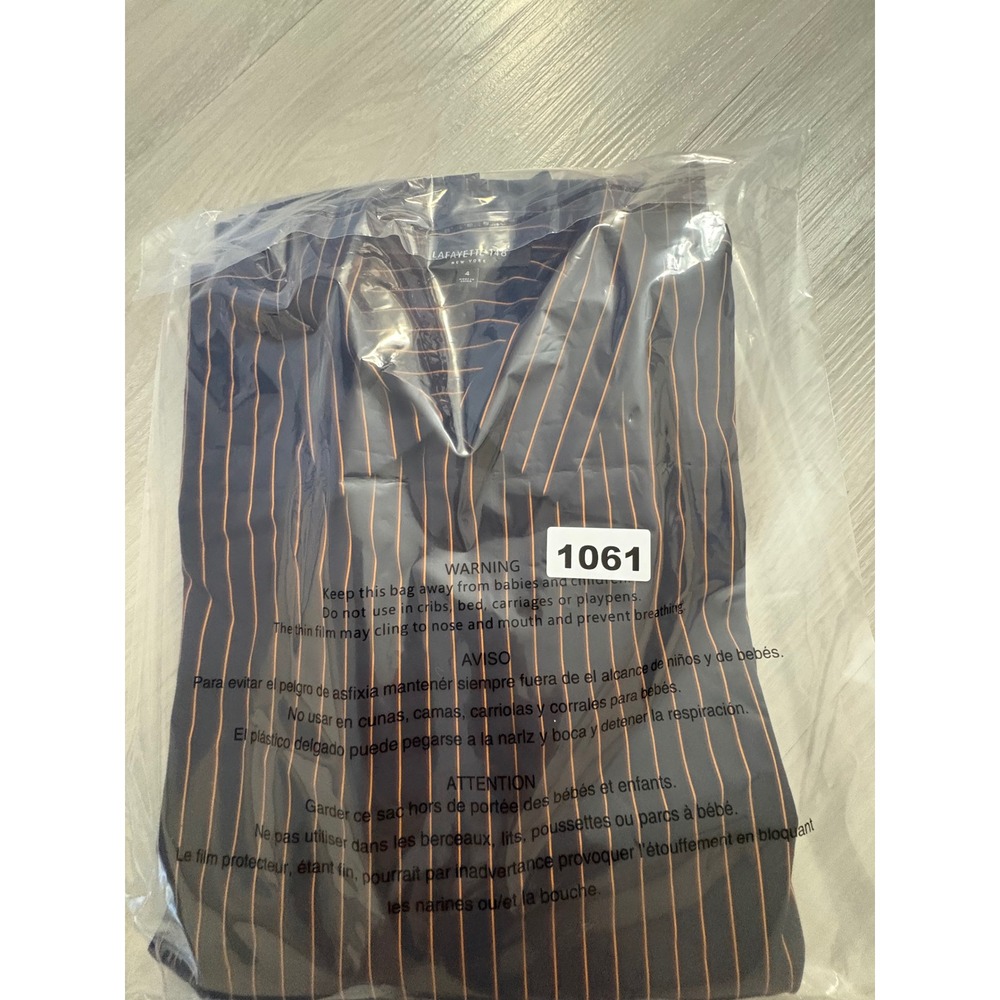 Lafayette 148 New York Women Shirt Navy Orange Striped Bell Cuff Button Down 4 - Picture 12 of 12